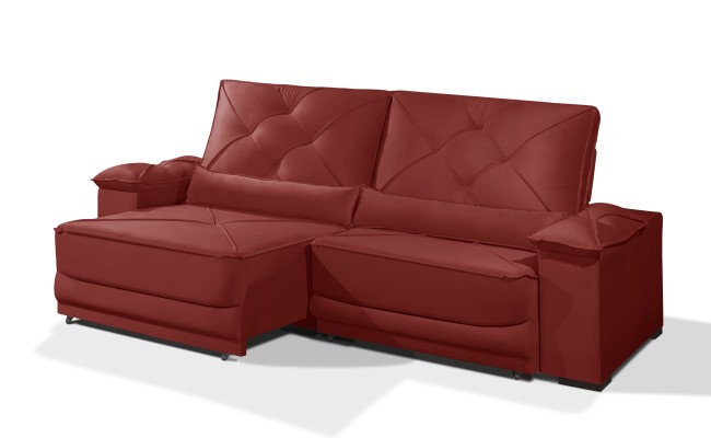 Sofá Retrátil e Reclinável 2.50m ESTILO ESTOFADOS - ODIN com SoftGel D33 Velusoft "Vermelho"