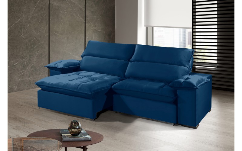Sofá Retrátil e Reclinável 2.90m ESTILO ESTOFADOS - OSLO com SoftGel D33 Velusoft "Azul" Sofá Retrátil e Reclinável 2.90m ESTILO ESTOFADOS - OSLO com SoftGel D33 Velusoft "Azul"