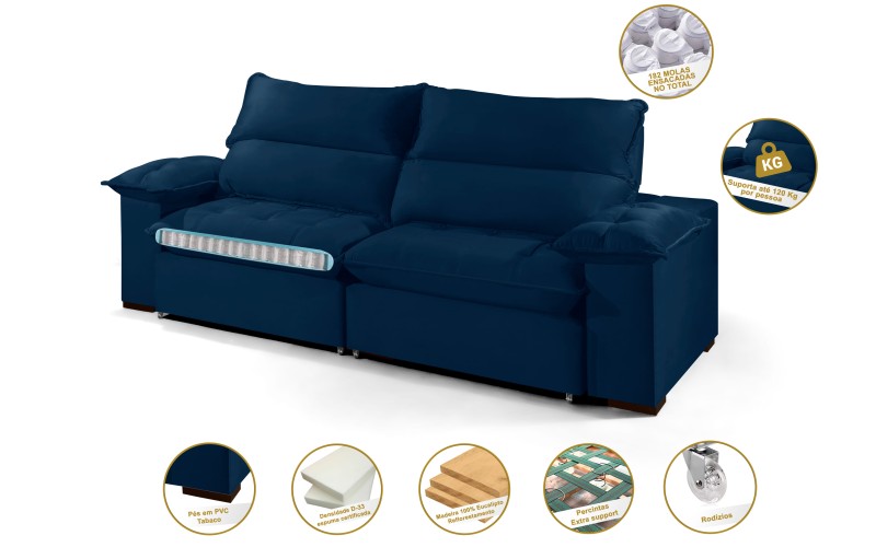 Sofá Retrátil e Reclinável 2.90m ESTILO ESTOFADOS - OSLO com SoftGel D33 Velusoft "Azul" Sofá Retrátil e Reclinável 2.90m ESTILO ESTOFADOS - OSLO com SoftGel D33 Velusoft "Azul"