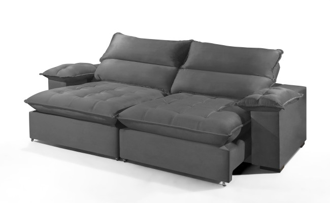 Sofá Retrátil e Reclinável 2.50m ESTILO ESTOFADOS - OSLO com SoftGel D33 Velusoft "Cinza"