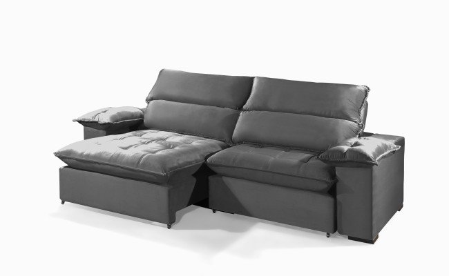 Sofá Retrátil e Reclinável 2.90m ESTILO ESTOFADOS - OSLO com SoftGel D33 Velusoft "Cinza"