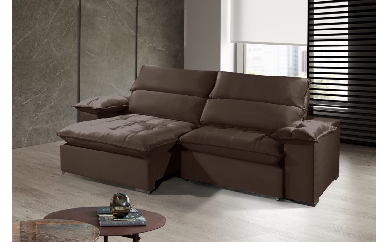 Sofá Retrátil e Reclinável 2.50m ESTILO ESTOFADOS - OSLO com SoftGel D33 Velusoft "Marrom" Sofá Retrátil e Reclinável 2.50m ESTILO ESTOFADOS - OSLO com SoftGel D33 Velusoft "Marrom"