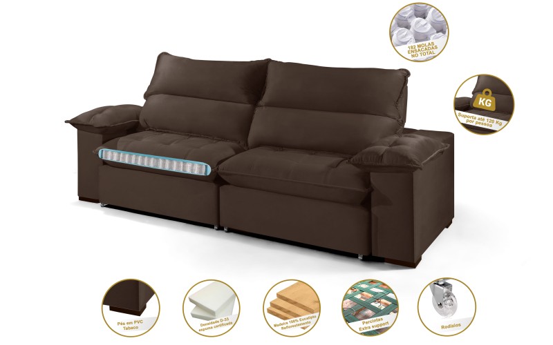 Sofá Retrátil e Reclinável 2.50m ESTILO ESTOFADOS - OSLO com SoftGel D33 Velusoft "Marrom" Sofá Retrátil e Reclinável 2.50m ESTILO ESTOFADOS - OSLO com SoftGel D33 Velusoft "Marrom"
