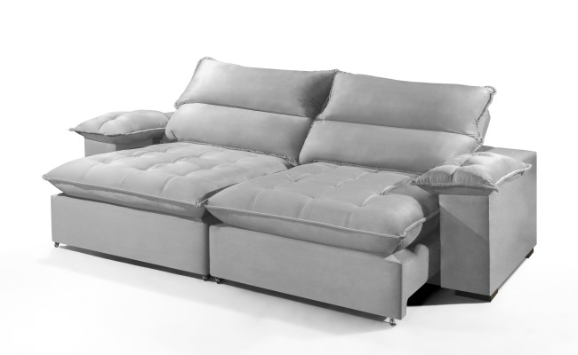 Sofá Retrátil e Reclinável 2.20m ESTILO ESTOFADOS - OSLO com SoftGel D33 Velusoft "Prata"