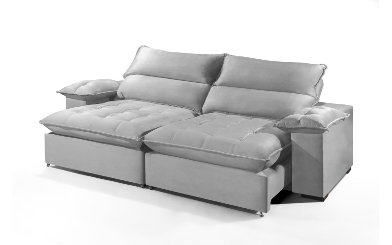 Sofá Retrátil e Reclinável 2.50m ESTILO ESTOFADOS - OSLO com SoftGel D33 Velusoft "Prata" Sofá Retrátil e Reclinável 2.50m ESTILO ESTOFADOS - OSLO com SoftGel D33 Velusoft "Prata"