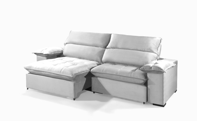Sofá Retrátil e Reclinável 2.50m ESTILO ESTOFADOS - OSLO com SoftGel D33 Velusoft "Prata"