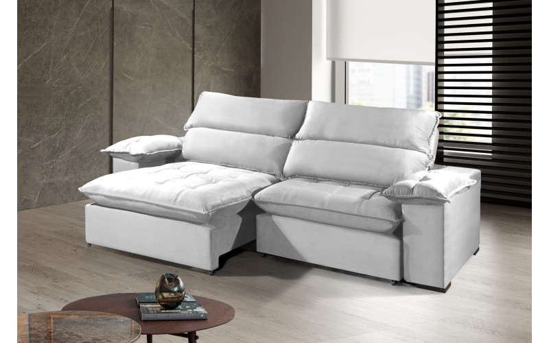 Sofá Retrátil e Reclinável 2.50m ESTILO ESTOFADOS - OSLO com SoftGel D33 Velusoft "Prata" Sofá Retrátil e Reclinável 2.50m ESTILO ESTOFADOS - OSLO com SoftGel D33 Velusoft "Prata"