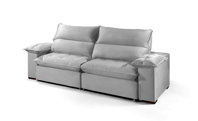 Sofá Retrátil e Reclinável 2.20m ESTILO ESTOFADOS - OSLO com SoftGel D33 Velusoft "Prata"