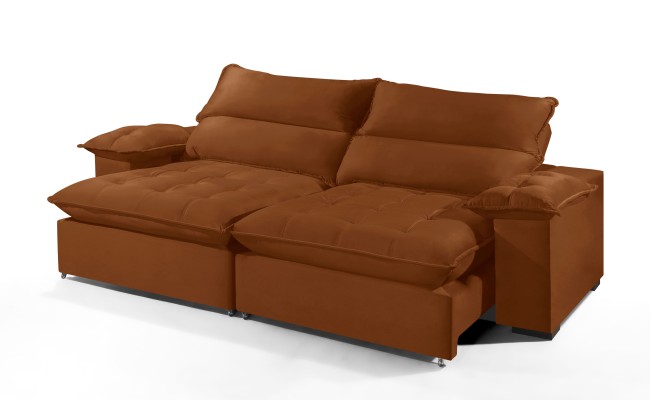Sofá Retrátil e Reclinável 2.90m ESTILO ESTOFADOS - OSLO com SoftGel D33 Velusoft "Terracota"