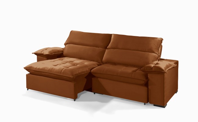 Sofá Retrátil e Reclinável 2.50m ESTILO ESTOFADOS - OSLO com SoftGel D33 Velusoft "Terracota"