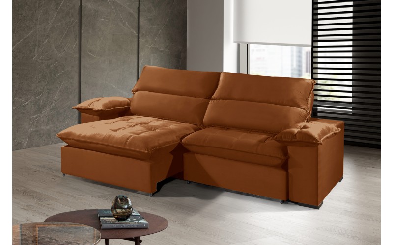 Sofá Retrátil e Reclinável 2.20m ESTILO ESTOFADOS - OSLO com SoftGel D33 Velusoft "Terracota" Sofá Retrátil e Reclinável 2.20m ESTILO ESTOFADOS - OSLO com SoftGel D33 Velusoft "Terracota"