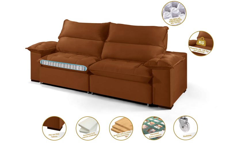 Sofá Retrátil e Reclinável 2.20m ESTILO ESTOFADOS - OSLO com SoftGel D33 Velusoft "Terracota" Sofá Retrátil e Reclinável 2.20m ESTILO ESTOFADOS - OSLO com SoftGel D33 Velusoft "Terracota"