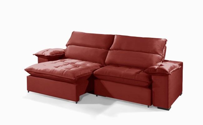 Sofá Retrátil e Reclinável 2.50m ESTILO ESTOFADOS - OSLO com SoftGel D33 Velusoft "Vermelho"