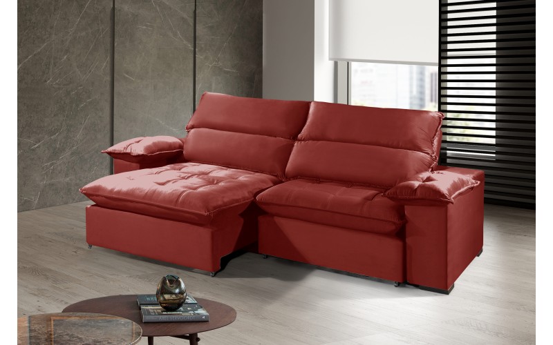 Sofá Retrátil e Reclinável 2.50m ESTILO ESTOFADOS - OSLO com SoftGel D33 Velusoft "Vermelho" Sofá Retrátil e Reclinável 2.50m ESTILO ESTOFADOS - OSLO com SoftGel D33 Velusoft "Vermelho"