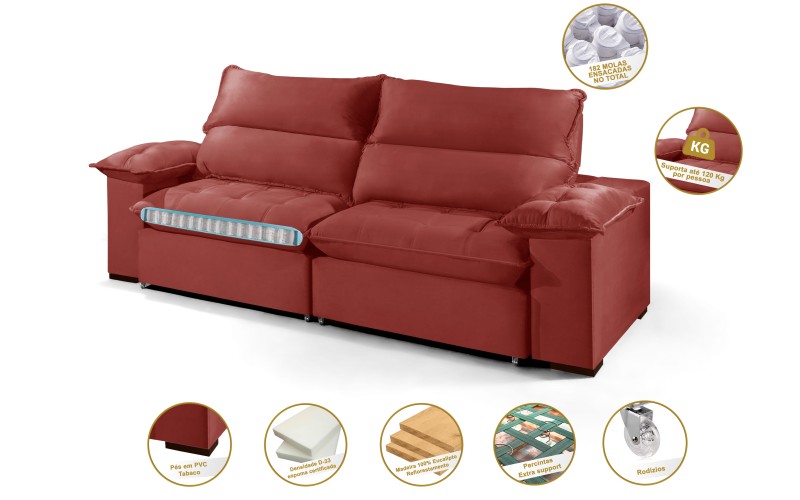 Sofá Retrátil e Reclinável 2.50m ESTILO ESTOFADOS - OSLO com SoftGel D33 Velusoft "Vermelho" Sofá Retrátil e Reclinável 2.50m ESTILO ESTOFADOS - OSLO com SoftGel D33 Velusoft "Vermelho"