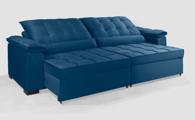 Sofá Retrátil e Reclinável RENEW 2.30m ESTILO ESTOFADOS - França Velusoft Cor "Azul"