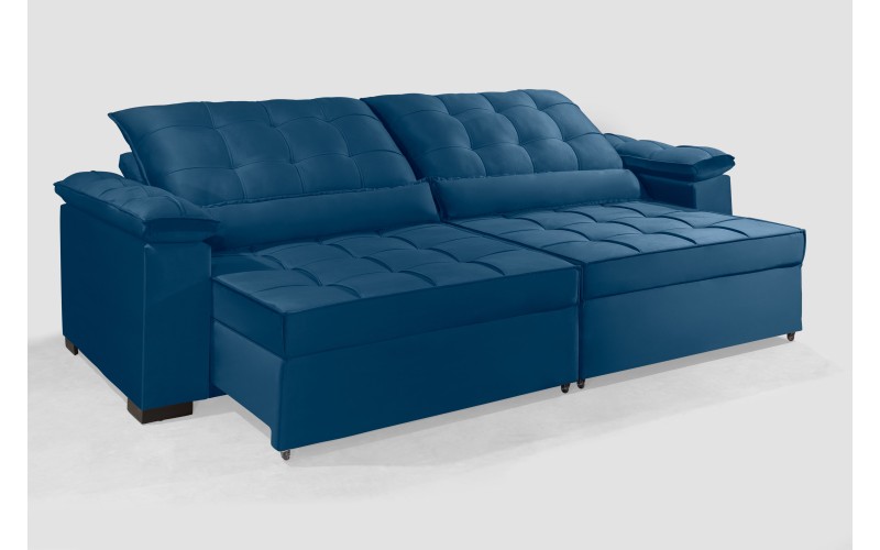 Sofá Retrátil e Reclinável RENEW 2.50m ESTILO ESTOFADOS - França Velusoft Cor "Azul" Sofá Retrátil e Reclinável RENEW 2.50m ESTILO ESTOFADOS - França Velusoft Cor "Azul"