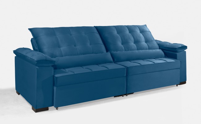 Sofá Retrátil e Reclinável RENEW 2.70m ESTILO ESTOFADOS - França Velusoft Cor "Azul"