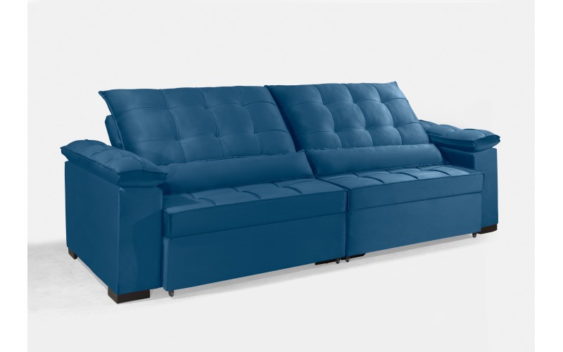 Sofá Retrátil e Reclinável RENEW 2.50m ESTILO ESTOFADOS - França Velusoft Cor "Azul" Sofá Retrátil e Reclinável RENEW 2.50m ESTILO ESTOFADOS - França Velusoft Cor "Azul"