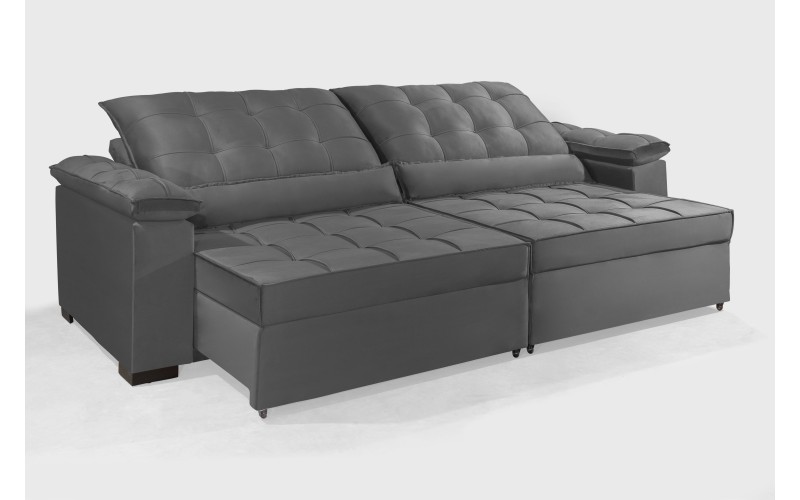 Sofá Retrátil e Reclinável RENEW 2.10m ESTILO ESTOFADOS - França Velusoft Cor "Cinza" Sofá Retrátil e Reclinável RENEW 2.10m ESTILO ESTOFADOS - França Velusoft Cor "Cinza"