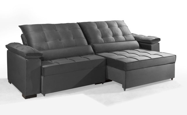 Sofá Retrátil e Reclinável RENEW 2.10m ESTILO ESTOFADOS - França Velusoft Cor "Cinza"