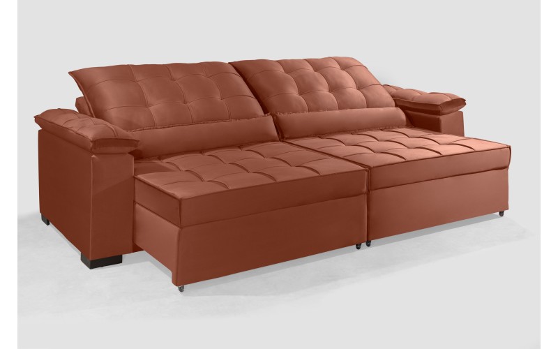 Sofá Retrátil e Reclinável RENEW 2.10m ESTILO ESTOFADOS - França Velusoft Cor "Terracota" Sofá Retrátil e Reclinável RENEW 2.10m ESTILO ESTOFADOS - França Velusoft Cor "Terracota"