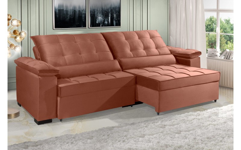 Sofá Retrátil e Reclinável RENEW 2.10m ESTILO ESTOFADOS - França Velusoft Cor "Terracota" Sofá Retrátil e Reclinável RENEW 2.10m ESTILO ESTOFADOS - França Velusoft Cor "Terracota"