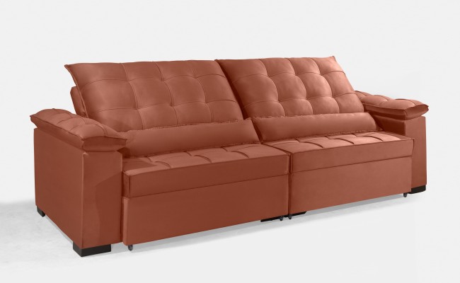 Sofá Retrátil e Reclinável RENEW 2.70m ESTILO ESTOFADOS - França Velusoft Cor "Terracota"