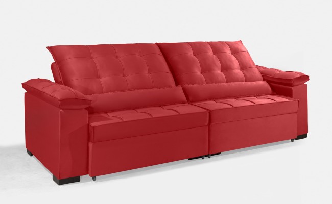 Sofá Retrátil e Reclinável RENEW 2.10m ESTILO ESTOFADOS - França Velusoft Cor "Vermelho"