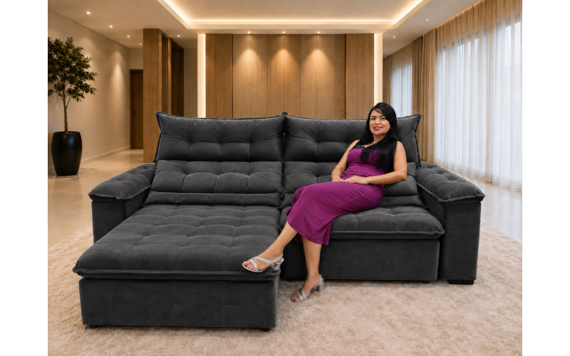 Sofá Retrátil Livia 2,30 Metros Velusoft | Conforto e Elegância para sua Sala