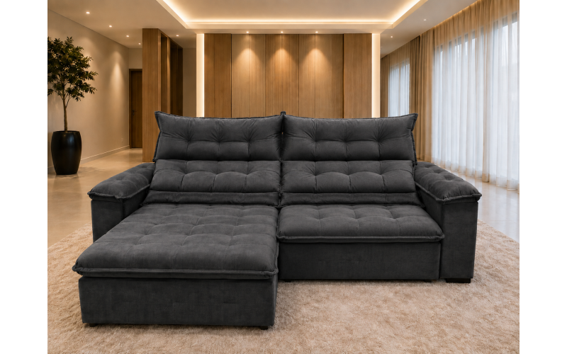 Sofá Retrátil Livia 2,30 Metros Velusoft | Conforto e Elegância para sua Sala