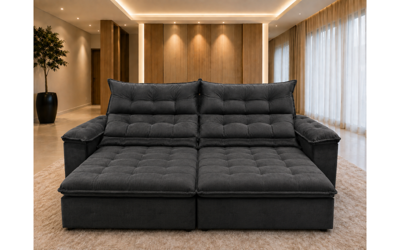 Sofá Retrátil Livia 2,30 Metros Velusoft | Conforto e Elegância para sua Sala