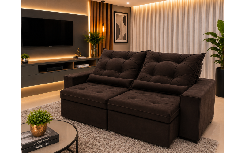  Sofá Retrátil Sophia 2,90 Metros velusoft | Conforto e Elegância para sua Sala