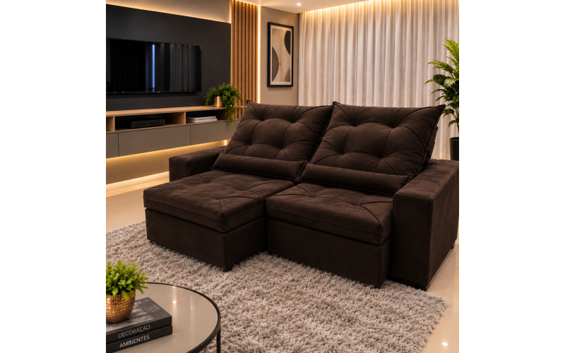  Sofá Retrátil Sophia 2,90 Metros velusoft | Conforto e Elegância para sua Sala