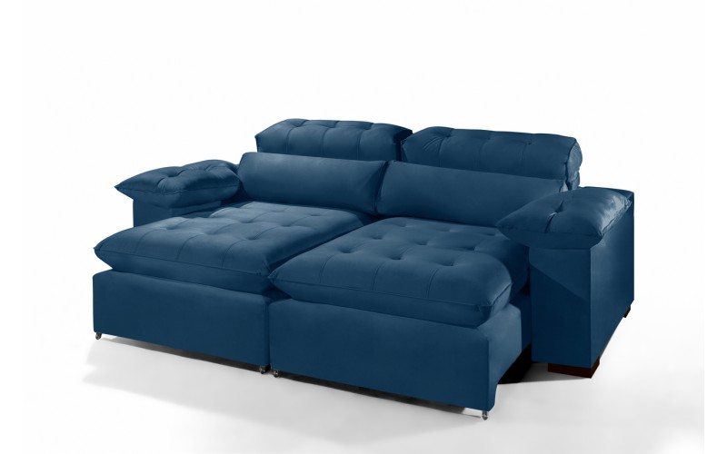 Sofá Retrátil Reclinável AMÃ 2.90m ESTILO ESTOFADOS - França Velusoft COR "AZUL" Sofá Retrátil Reclinável AMÃ 2.90m ESTILO ESTOFADOS - França Velusoft COR "AZUL"