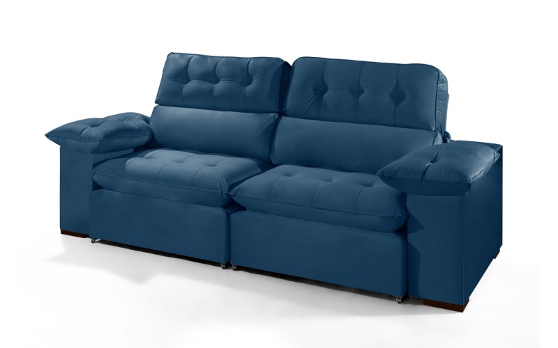Sofá Retrátil Reclinável AMÃ 2.90m ESTILO ESTOFADOS - França Velusoft COR "AZUL" Sofá Retrátil Reclinável AMÃ 2.90m ESTILO ESTOFADOS - França Velusoft COR "AZUL"