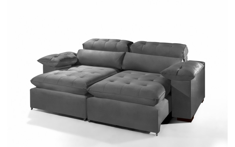 Sofá Retrátil Reclinável AMÃ 2.90m ESTILO ESTOFADOS - França Velusoft COR "CINZA" Sofá Retrátil Reclinável AMÃ 2.90m ESTILO ESTOFADOS - França Velusoft COR "CINZA"