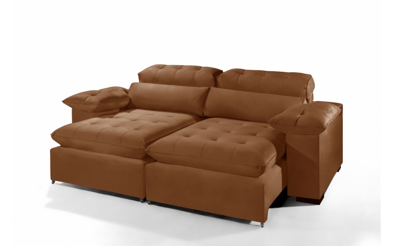 Sofá Retrátil Reclinável AMÃ 2.20m ESTILO ESTOFADOS - França Velusoft COR "TERRACOTA" Sofá Retrátil Reclinável AMÃ 2.20m ESTILO ESTOFADOS - França Velusoft COR "TERRACOTA"