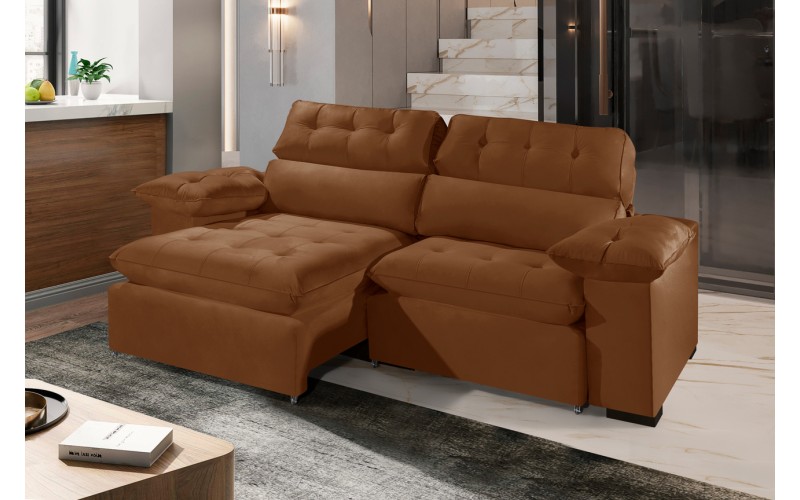 Sofá Retrátil Reclinável AMÃ 2.20m ESTILO ESTOFADOS - França Velusoft COR "TERRACOTA" Sofá Retrátil Reclinável AMÃ 2.20m ESTILO ESTOFADOS - França Velusoft COR "TERRACOTA"