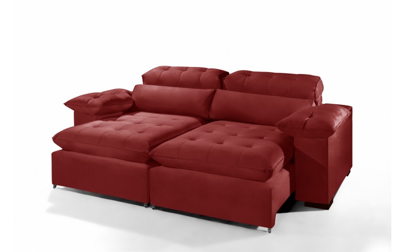 Sofá Retrátil Reclinável AMÃ 2.50m ESTILO ESTOFADOS - França Velusoft COR "VERMELHO" Sofá Retrátil Reclinável AMÃ 2.50m ESTILO ESTOFADOS - França Velusoft COR "VERMELHO"