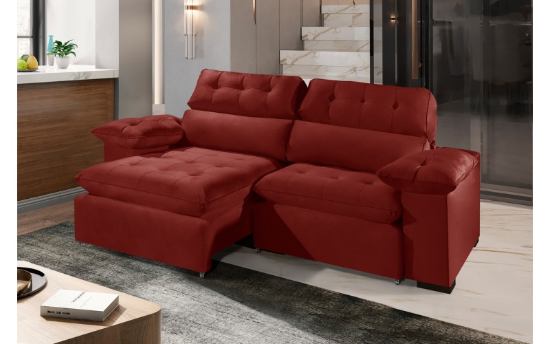 Sofá Retrátil Reclinável AMÃ 2.50m ESTILO ESTOFADOS - França Velusoft COR "VERMELHO" Sofá Retrátil Reclinável AMÃ 2.50m ESTILO ESTOFADOS - França Velusoft COR "VERMELHO"