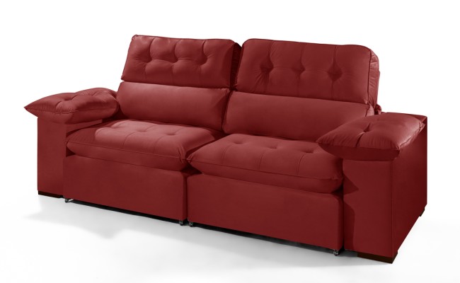 Sofá Retrátil Reclinável AMÃ 2.20m ESTILO ESTOFADOS - França Velusoft COR "VERMELHO"