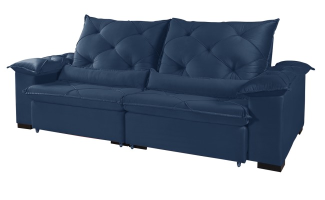 Sofá Retrátil Reclinável ATENAS 2.50m ESTILO ESTOFADOS - França Velusoft COR "AZUL"