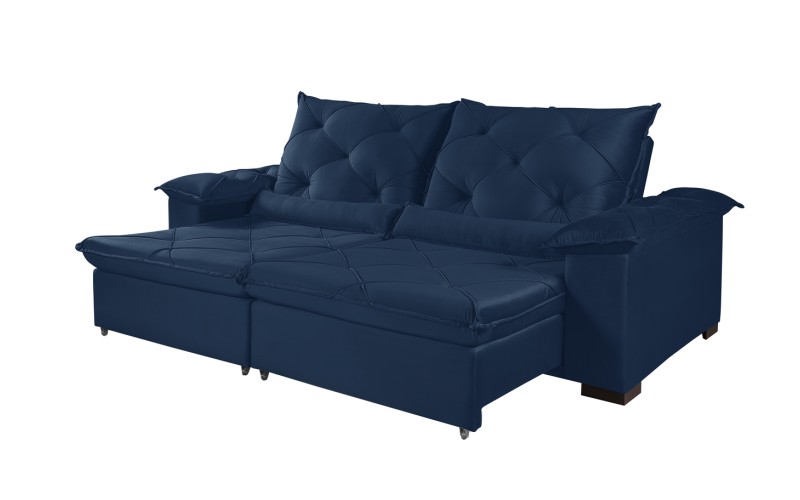 Sofá Retrátil Reclinável ATENAS 2.50m ESTILO ESTOFADOS - França Velusoft COR "AZUL" Sofá Retrátil Reclinável ATENAS 2.50m ESTILO ESTOFADOS - França Velusoft COR "AZUL"