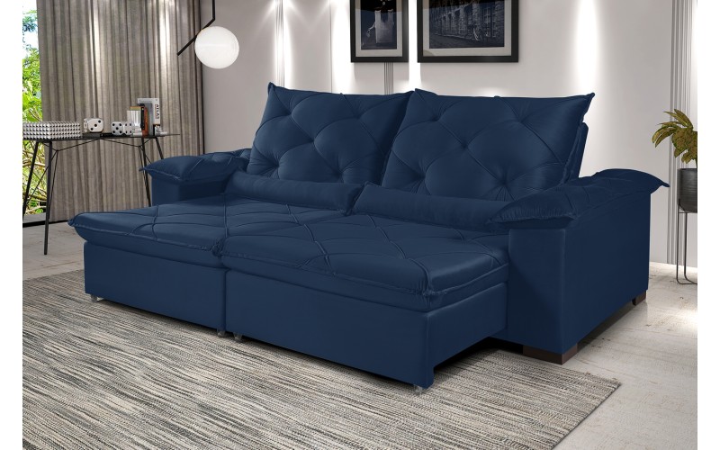 Sofá Retrátil Reclinável ATENAS 2.50m ESTILO ESTOFADOS - França Velusoft COR "AZUL" Sofá Retrátil Reclinável ATENAS 2.50m ESTILO ESTOFADOS - França Velusoft COR "AZUL"