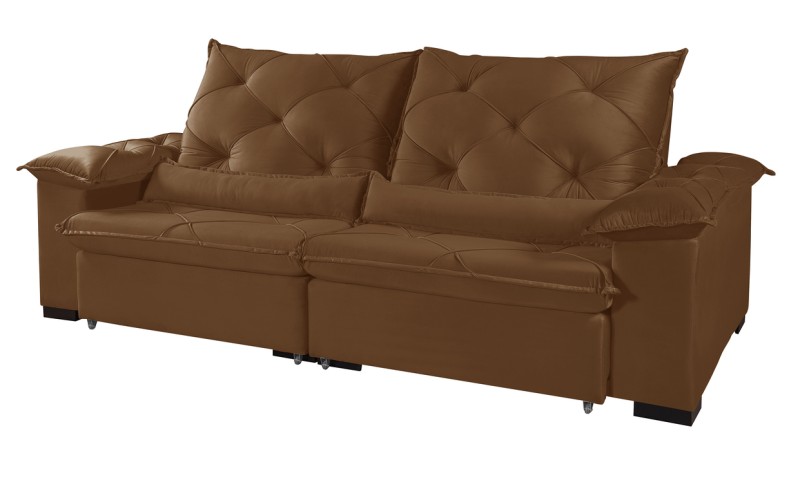Sofá Retrátil Reclinável ATENAS 2.50m ESTILO ESTOFADOS - França Velusoft COR "TERRACOTA" Sofá Retrátil Reclinável ATENAS 2.50m ESTILO ESTOFADOS - França Velusoft COR "TERRACOTA"