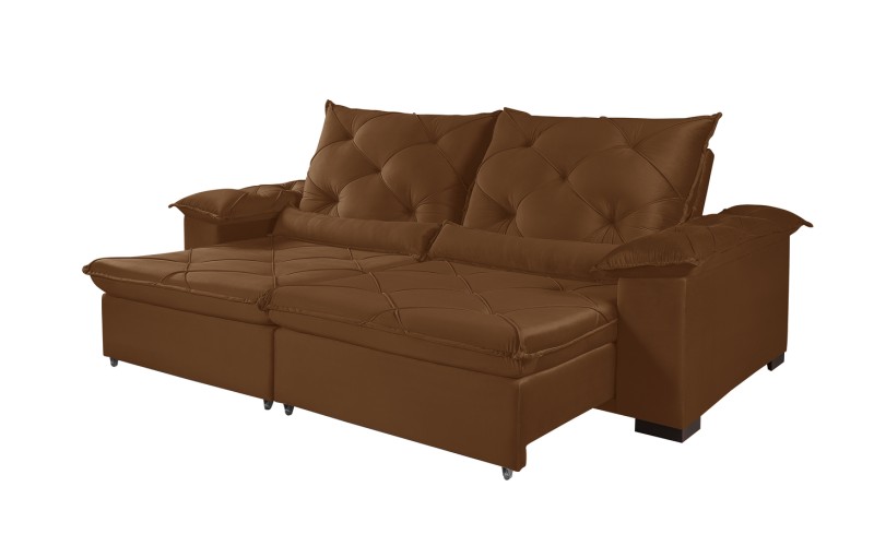 Sofá Retrátil Reclinável ATENAS 2.50m ESTILO ESTOFADOS - França Velusoft COR "TERRACOTA" Sofá Retrátil Reclinável ATENAS 2.50m ESTILO ESTOFADOS - França Velusoft COR "TERRACOTA"