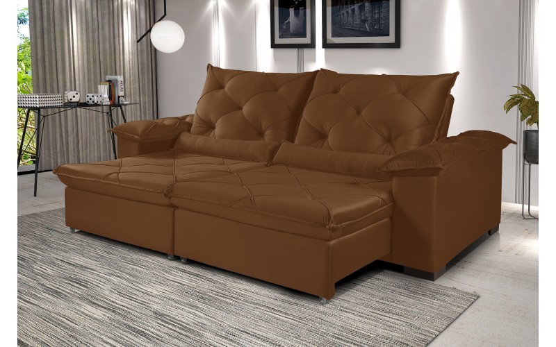 Sofá Retrátil Reclinável ATENAS 2.50m ESTILO ESTOFADOS - França Velusoft COR "TERRACOTA" Sofá Retrátil Reclinável ATENAS 2.50m ESTILO ESTOFADOS - França Velusoft COR "TERRACOTA"