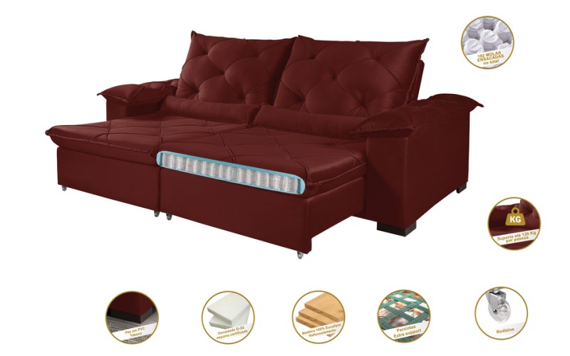 Sofá Retrátil Reclinável ATENAS 2.50m ESTILO ESTOFADOS - França Velusoft COR "VERMELHO" Sofá Retrátil Reclinável ATENAS 2.50m ESTILO ESTOFADOS - França Velusoft COR "VERMELHO"