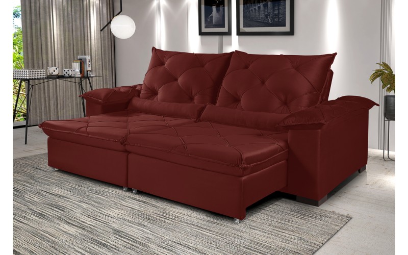 Sofá Retrátil Reclinável ATENAS 2.50m ESTILO ESTOFADOS - França Velusoft COR "VERMELHO" Sofá Retrátil Reclinável ATENAS 2.50m ESTILO ESTOFADOS - França Velusoft COR "VERMELHO"
